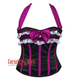Plus Size Purple And Black Satin With Front Bow Halter Neck Burlesque Gothic Overbust Corset Top