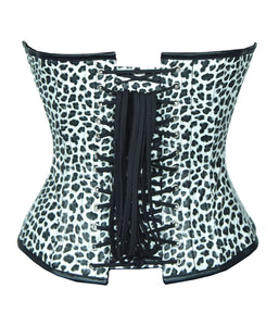 Leopard Animal Print White Faux Leather Gothic Steampunk Corset Overbust