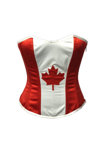 Valentine Corset Red White Satin Canada Flag Burlesque Waist Training Overbust