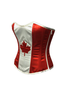 Valentine Corset Red White Satin Canada Flag Burlesque Waist Training Overbust