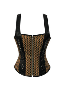 Cotton Jute And Black Leather Shoulder Strap Steampunk Corset Gothic Overbust