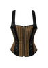 Cotton Jute And Black Leather Shoulder Strap Steampunk Corset Gothic Overbust