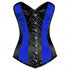 Blue Black Satin Gothic Burlesque Corset Waist Training LONGLINE Overbust