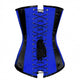 Blue Black Satin Gothic Burlesque Corset Waist Training LONGLINE Overbust - CorsetsNmore