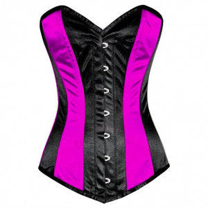 Purple Black Satin Gothic Burlesque Corset for Mardi Gras LONGLINE Overbust