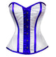 White Satin With Red Stripes Burlesque Overbust Plus Size Corset Waist Training - CorsetsNmore