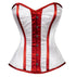 White Satin With Red Stripes Burlesque Overbust Plus Size Corset Waist Training