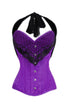 Purple Satin Corset Black Net Halter Neck Gothic Overbust Costume for Mardi Gras