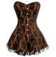 Plus Size Brown Satin Corset Black Net Gothic Burlesque Costume Overbust