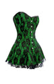 Green Satin Corset Net Waist Training Costume Overbust Dress