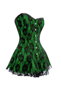 Plus Size Green Satin Corset Net Waist Training Costume Overbust Dress
