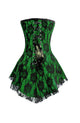 Plus Size Green Satin Corset Net Waist Training Costume Overbust Dress