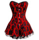 Red Satin Corset Dress With Net Burlesque Waist Training Valentine Costume Overbust