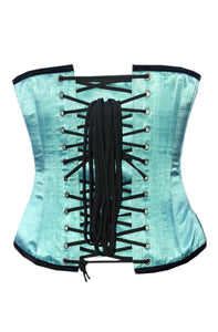 Baby Blue Zipper Satin Handmade Sequins Gothic Burlesque Corset Waist Training Overbust Top-