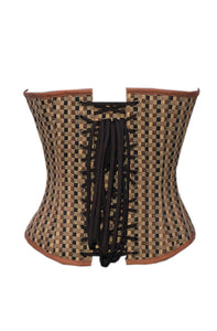Brown Checkered Print Spikes Gothic Corset Steampunk Waist Training Costume Bustier Overbust Corset Top-