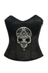 Black Satin Corset Zipper Handmade Sequins Skull Waist Training Overbust Bustier Top