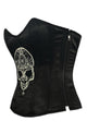 Black Satin Corset Zipper Handmade Sequins Skull Waist Training Overbust Bustier Top-