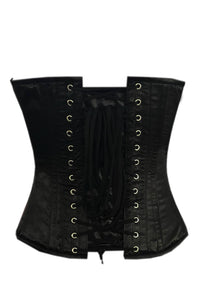 Black Satin Corset Zipper Handmade Sequins Skull Waist Training Overbust Bustier Top-