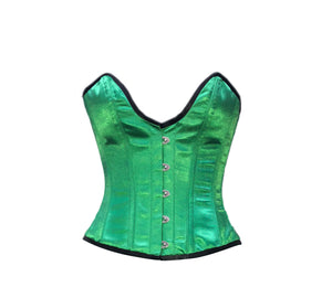 Green Satin Deep Bust Plus Size Overbust Corset Burlesque Costume Waist Training Bustier Top