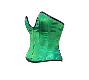 Green Satin Deep Bust Gothic Corset Burlesque Waist Training Costume Overbust Top-
