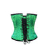 Green Satin Corset Zipper with Black Bow Gothic Burlesque Costume Waist Training Overbust Top-