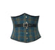 Limited Blue Printed Plus Size Underbust Corset with Black Leather Belt Gothic Costume Waist Cincher Bustier Top