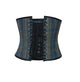 Limited Blue Printed Plus Size Underbust Corset with Black Leather Belt Gothic Costume Waist Cincher Bustier Top