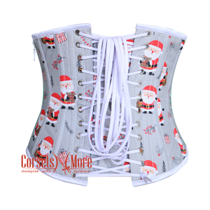 Santa Claus Printed Gray Cotton Underbust Corset Waist Training Christmas Costume