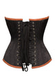 Plus Size Black Satin Corset Brown Faux Leather Halloween Costume Overbust Bustier Top